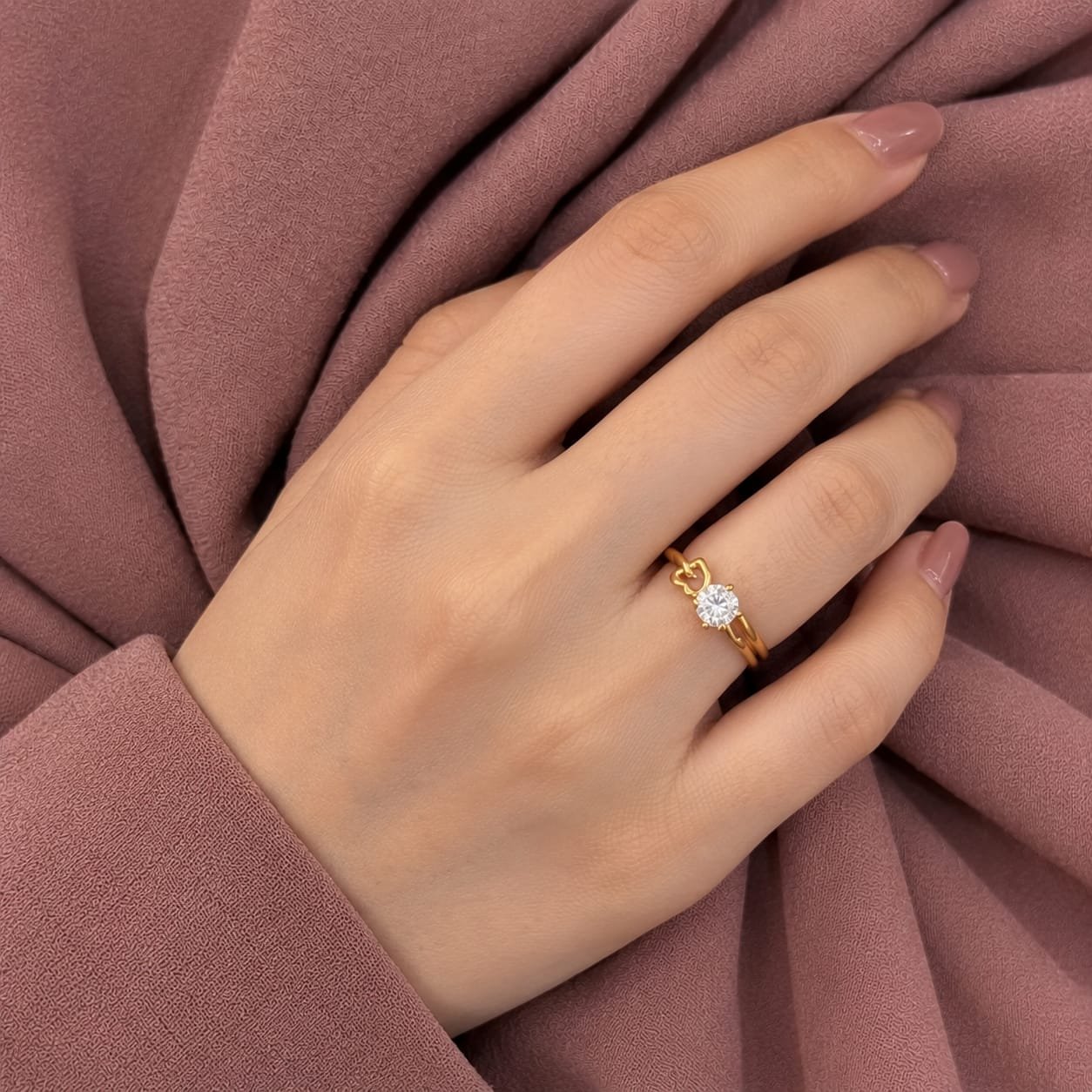 Golden Heart Solitaire Ring – Elegant Heart-Shaped Solitaire Ring for Women - Image 3