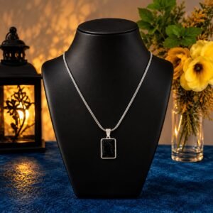 Black Onyx Rectangle Pendant Necklace – Elegant Black Statement Necklace for Women