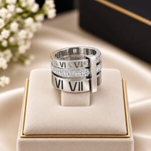 Triple Roman Luxe Ring – Elegant Triple Band Statement Ring for Women