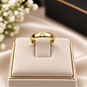 Golden Diamond Band Ring – Elegant Gold-Tone Diamond-Style Wedding Ring for Women