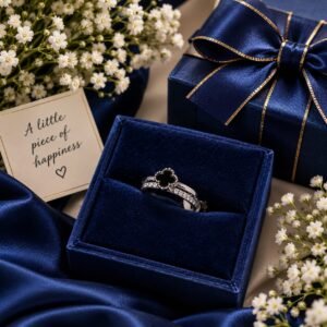 Black Clover Pavé Ring – Elegant Black Clover Crystal Ring for Women
