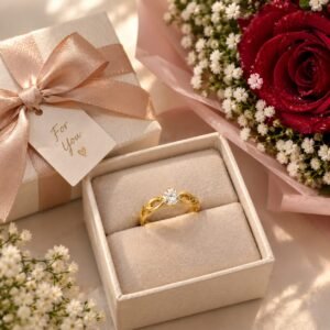 Eternal Bloom Solitaire Ring – Elegant Floral Solitaire Statement Ring for Women