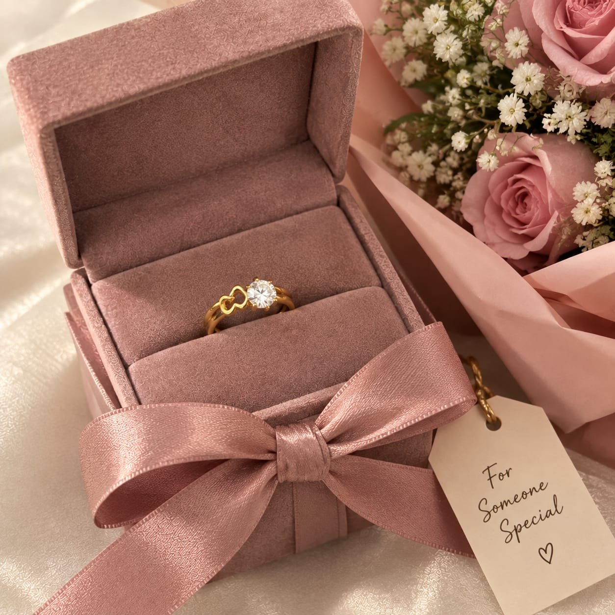 Golden Heart Solitaire Ring – Elegant Heart-Shaped Solitaire Ring for Women