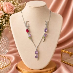 Amethyst Floral Vine Necklace Set – Elegant Purple Floral Jewelry Set for Women