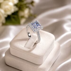 Royal Princess-Cut Halo Ring – Elegant Princess Cut Engagement Ring for Women