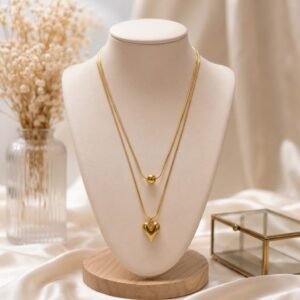 Golden Love Duo Layer Necklace – Elegant Double Layer Heart Pendant Jewelry