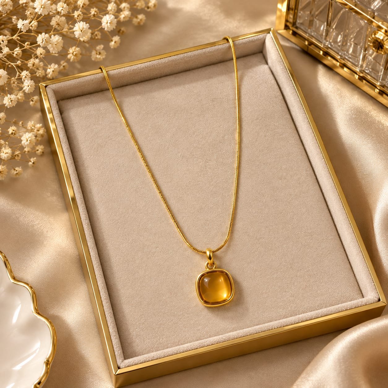 Amber Glow Necklace – Elegant Gold-Tone Statement Necklace for Women - Image 3