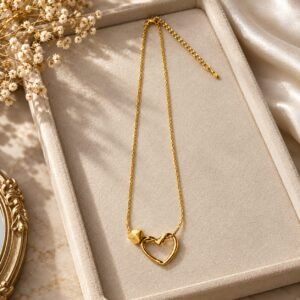 Love Loop Necklace – Elegant Pink Heart Loop Pendant Necklace for Women