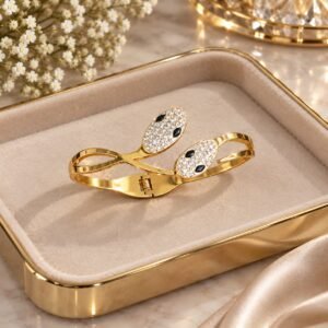 Crystal Cobra Cuff Bracelet – Elegant Snake-Inspired Crystal Bracelet for Women